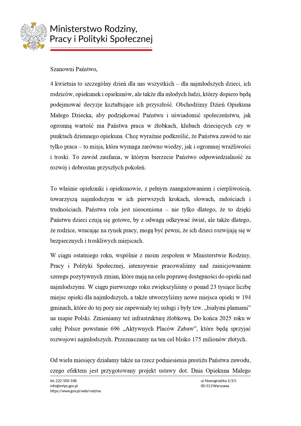 List_Wiceministry_Aleksandry_Gajewskiej_-_Dzień_Opiekuna_Małego_Dziecka_page-0001