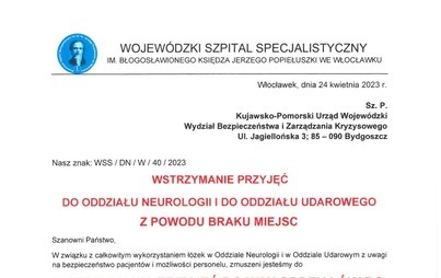 Zdjęcie do Wstrzymanie przyjęć do oddziału neurologii