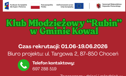 Zdjęcie do Rekrutacja do Klubu Młodzieżowego &bdquo;Rubin&rdquo; w Gminie Kowal wystartowała !