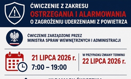 Zdjęcie do Og&oacute;lnopolskie ćwiczenie Alarm-26. We wtorek w całym kraju zawyją syreny